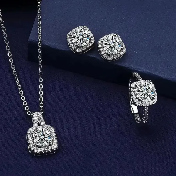 zirconia Jewelry Set - Shimmering Earrings, Necklace, And Ring - Timeless Luxury for Women - Perfectly Chic Gift