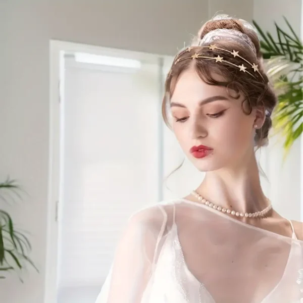 Elegant Double-Layer Star Headband with Rhinestones - Golden & Silvery, Alloy Hair Accessory for Women and Girls - Perfect for Parties, Weddings, and Everyday Glam