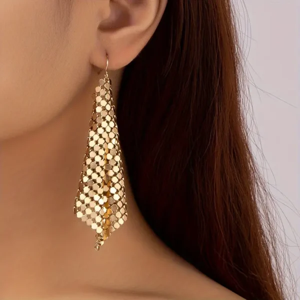 Elegant 18K Golden Plated Geometric Dangle Earrings for Women - Luxurious Square Mesh Design, Perfect for Parties, Festivals, and Daily Wear, Festive Earrings|Geometric Earrings|Goldtone Finish